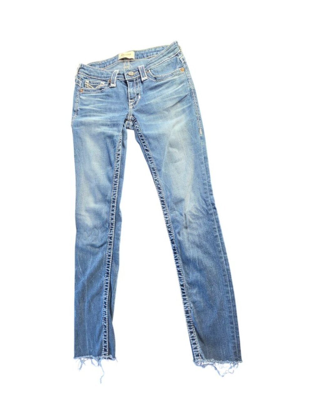 Big Star Janae Skinny Jeans Sz 24 Low Rise Distressed Raw Hem Light Wash Y2K